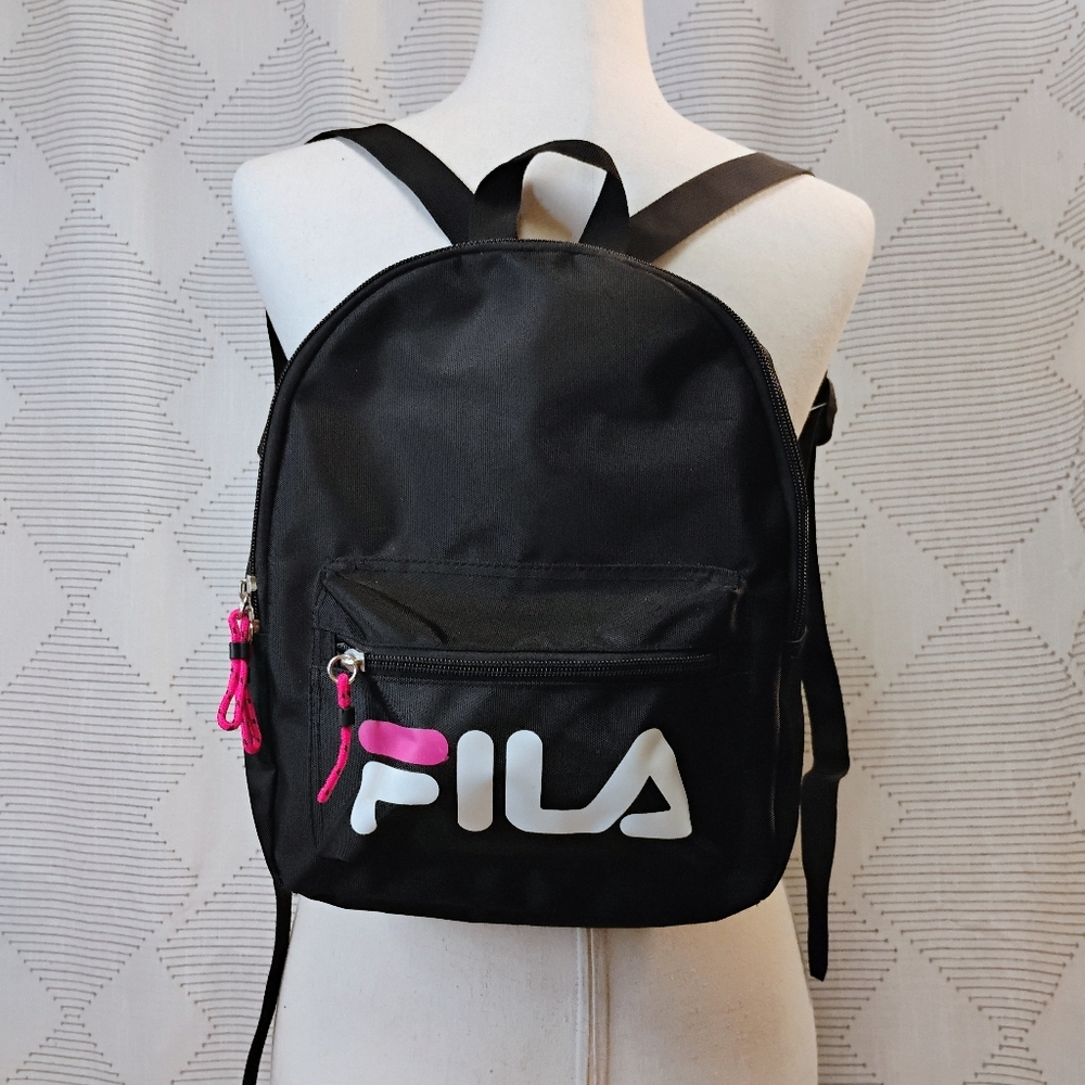 Fila Backpack Small Bag Bright Pink White Black Women's Unisex Adjustable Straps